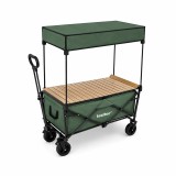 Cărucior de grădină standard, pliabil, cu acoperiș și masă, de culoare verde