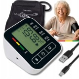 Cumpara ieftin Tensiometru de Brat Digital, Ecran LCD Mare, Masurare Tensiune si Puls, Detectare Puls Neregulat, Manseta Reglabila, USB, Portabil, Negru/Alb
