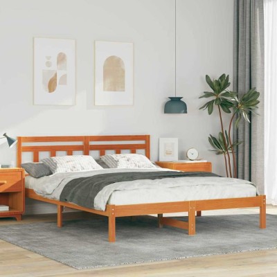 vidaXL Cadru de pat cu headboard Maro Lemn de brad 872373 foto