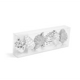 Set decor pentru brad - conuri argintii - 6 cm - 6 buc / set