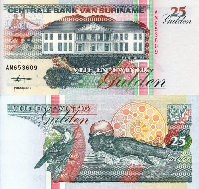 SURINAME 25 gulden 1998 UNC!!!