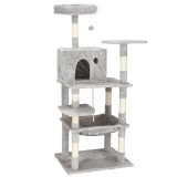 Ansamblu de joaca pentru pisici, cu loc pentru zgariat, ascuns, culcus, minge, sfoara, 145cm, gri Household NewTrend