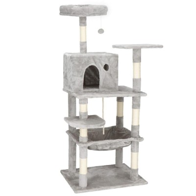 Ansamblu de joaca pentru pisici, cu loc pentru zgariat, ascuns, culcus, minge, sfoara, 145cm, gri Household NewTrend foto