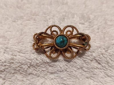 BROSA veche VINTAGE ornata SPLENDID cu TURCOAZ de efect FRANTA art deco 1930 foto