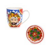 Cana portelan multicolor in cutie cadou Craciun 8x9 cm, 300 ml