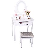 Cumpara ieftin Masuta de toaleta, din lemn alb cu taburet alb argintiu Linet 72x40x136 cm