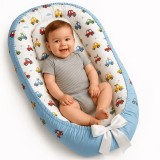 Cosulet Bebelusi pentru Dormit tip Baby Nest, Linomag&reg;, cu Doua Fete, 0-24 Luni, 90x55cm, Husa Bumbac, Confort &amp; Siguranta, Alb/Blue pale