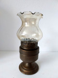 Lampa veche petrol gaz lampant, decor rustic, cu fitil, metal si sticla, 24 cm