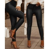 Colanti dama, casual, din piele ecologica, cu talie inalta, pantaloni pentru femei, NIKOL2N