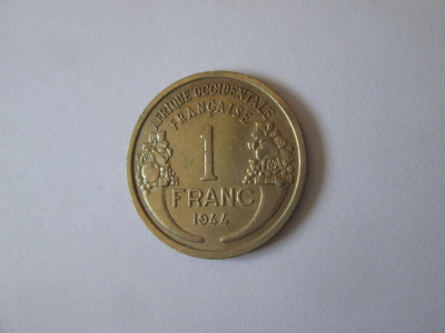 Rara! Africa Occidentală Franceză 1 Franc 1944 guvernul provizoriu francez WWII foto
