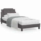 vidaXL Cadru de pat cu tăblie, gri, 90x190 cm, piele ecologică