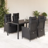 VidaXL Set mobilier de grădină cu perne, 5 piese, negru, poliratan