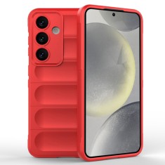 Husa antisoc pentru samsung galaxy s24 fe, margini striate, magic shield, red foto