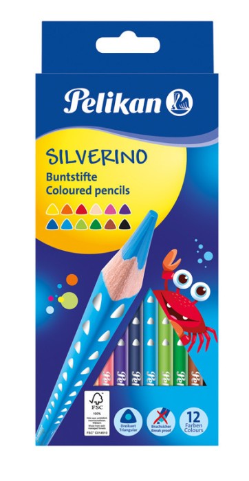 Creioane color silverino lacuite, set 12 culori, sectiune triunghiulara