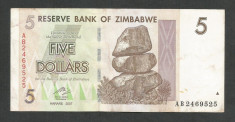 ZIMBABWE 5 DOLARI DOLLARS 2007 [30] P-66 , F foto