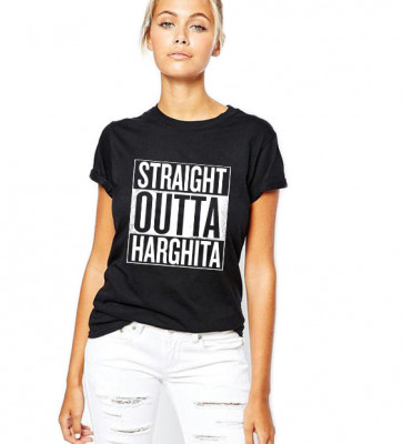 Tricou dama negru - Straight Outta Harghita - M foto