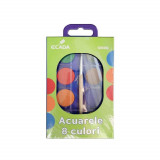 Acuarele cu Pensula ECADA, 8 Culori, Diametrul Pastilei 23 mm, Culori Pictura, Acuarele Scoala, Acuarele Pictura, Paleta de Acuarele, Set Culori Acuar