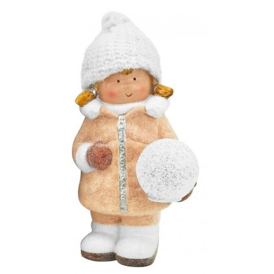 Decoratiune iarna, ceramica, fata cu bulgare de zapada, LED, 14x13x25 cm foto