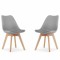 Set 2 Scaune Grosseto, Stil Scandinav cu Picioare din Lemn, Sezut din PP si Perna din Piele Ecologica, Maxim 120 Kg, 49 x 45 x 82 cm, Gri Deschis