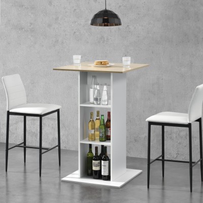 [en.casa] Masa bar Visby A, 70 x 70 x 110cm, PAL melaminat, alb/culoarea stejarului cu 3 rafturi HausGarden Leisure foto