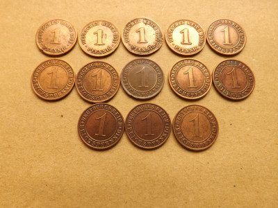 Germania Lot nr. 2 - 13 monede 1 Pfennig 1906 - 1935 foto