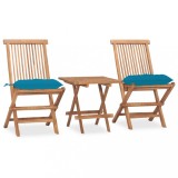 Cumpara ieftin Set mobilier exterior pliabil cu perne, 3 piese, lemn masiv tec