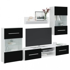 vidaXL Unități TV de 5 piese cu iluminare LED lemn prelucrat negru mat 3324230
