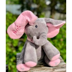 Elefant roz din plus Peek a Boo(Cucu-Bau) personalizat