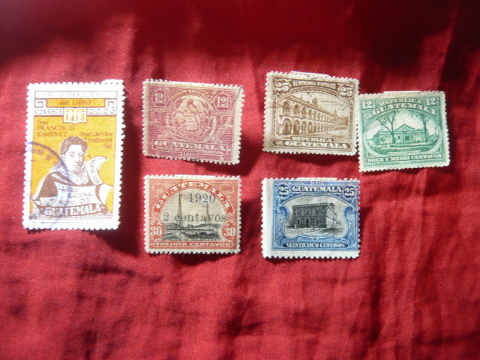 6 Timbre Guatemala stampilate :5 timbre 1911-1922 cladiri si 1 val.1972 UNESCO
