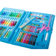 Set de pictura si desen pentru copii WePro Store, 86 piese, creioane colorate, pasteluri de ulei, acuarele, Albastru