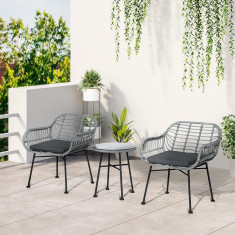 Outsunny Set Mobilier de Gradina din Ratan PE de 3 Piese, Salon in Aer Liber cu 2 Scaune si Masa cu Blat de Sticla pentru Terasa si Bistrò, Gri