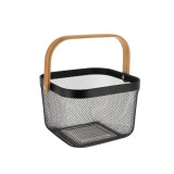 Coș Pătrat Depozitare 27,5X27,5X38 Cm Metal / Maner Bambus &ndash; Negru | Organizatoare Baie