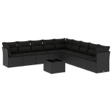 Cumpara ieftin Set canapele de gradina cu perne, 10 piese, negru, poliratan