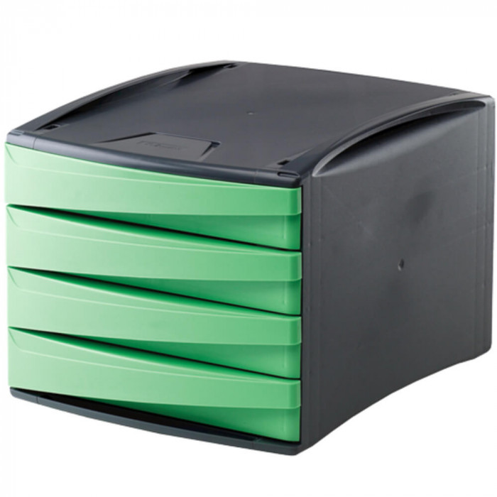 Cabinet cu 4 Sertare Fellowes, 100% Materiale Reciclabile, 254x285x384 mm, Verde/Negru, Suport Documente, Suport pentru Birou, Suport de Birou, Suport