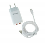 Cumpara ieftin Set incarcator retea cu un 2 porturi USB si cablu USB-C lungime 1m, 5V, 2.4A, Jellico EU02 20326, alb