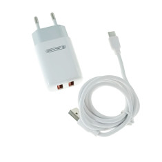 Set incarcator retea cu un 2 porturi USB si cablu USB-C lungime 1m, 5V, 2.4A, Jellico EU02 20326, alb