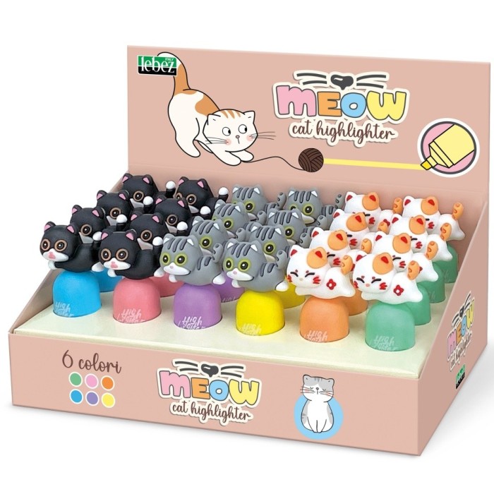 Marker de evidentiere Mini Meow, 6 culori (24 buc/display)