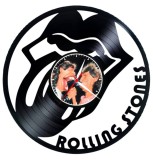 Ceas de perete decorativ The Rolling Stones din disc vinil, Negru, 30 cm, Logo Tongue Lips, Caricatura, Mecanism Silentios