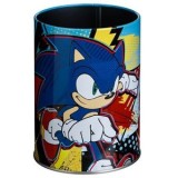 Suport creioane metalic albastru cu model Sonic, &Oslash;8x10cm, CMCLASS