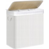 SONGMICS Cos de rufe din bambus, pliabil, cu captuseala detasabila lavabila, 3 compartimente, 150L, 60x40x62cm, alb Household NewTrend