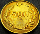 Moneda 500 LIRE - TURCIA, anul 1991 * cod 1148