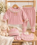 Costumas bebelusi fete 5 piese roz pudra cu dantela, bumbac 100% Superbebe Shop