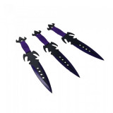 Set 3 cutite ninja de aruncat in copaci,18 cm, mov si negru, model abyss