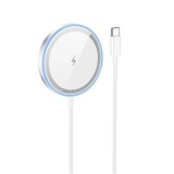 Cumpara ieftin Incarcator Wireless cu MagSafe, HOCO CW53, 15W, Magnetic, conector USB-C, 9V, 2A, Adaptive Charging, Argintiu