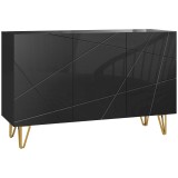 HOMCOM Dulap de Depozitare cu 2 Dulapuri și Raft Reglabil pe 3 Niveluri, Bufet Modern din PAL și Metal, 120x40x75 cm, Negru și Auriu | Aosom Romania