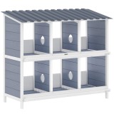 PawHut Cuib pentru găini, cuib ridicat din lemn cu 6 compartimente, 4 b&acirc;rne pentru coteț pentru animale mici 102 x 50 x 91 cm, Gri | Aosom Romania