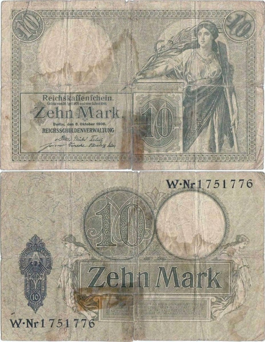 1906 (6 X), 10 mark (P-9b) - Germania!