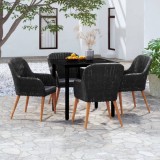 VidaXL Set masă pentru grădină, 5 piese, cu perne, negru