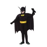 Costum Carnaval Batman Copii 3-5 Ani, 90-110 cm, Negru, cu Muschi, Pelerina si Masca, Supererou