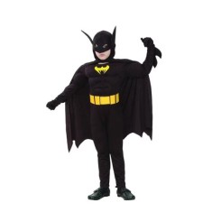 Costum carnaval Batman cu muschi pentru copii, 7-9 ani, 120-130 cm, negru